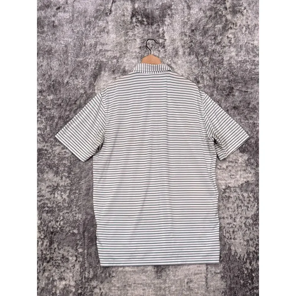 Peter Millar Polo Shirt Large Summer Comfort White Striped Golf Short Sleeve